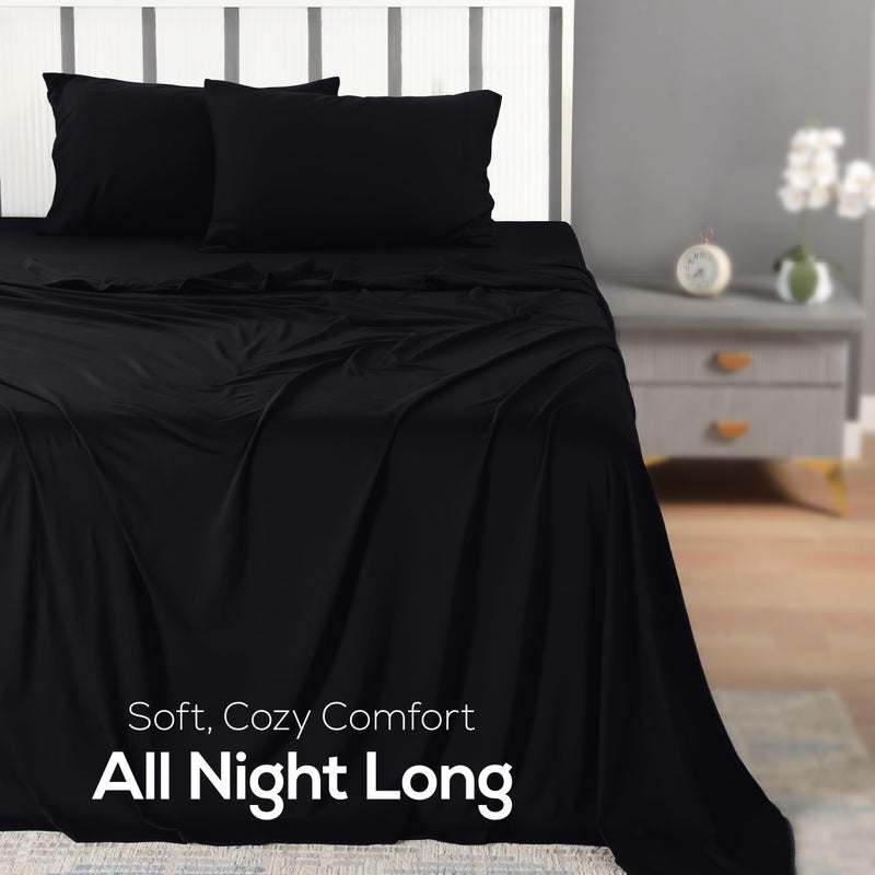 يوتوبيا بيدينج طقم ملاءات قطنية من أربع قطع من قماش التيشيرت الناعم والمطاطي من يوتوبيا جيرسي نيت (مقاس كوين، أسود) - Image 4